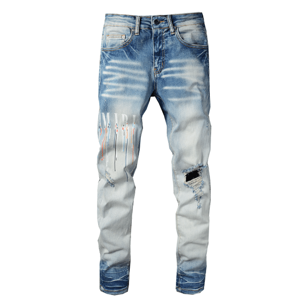 Amiri Paint Drip Blue Jeans