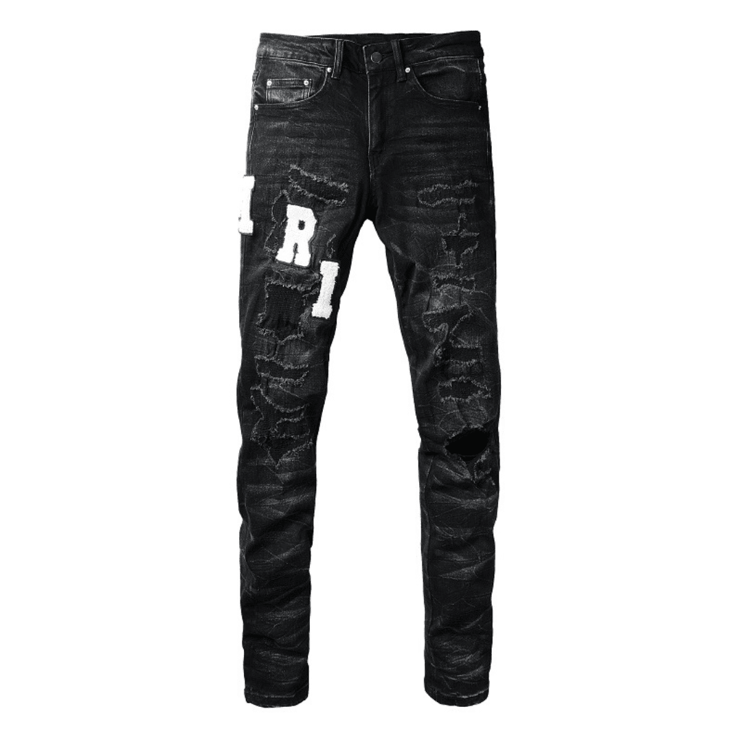 Amiri White Logo Distressed Jeans