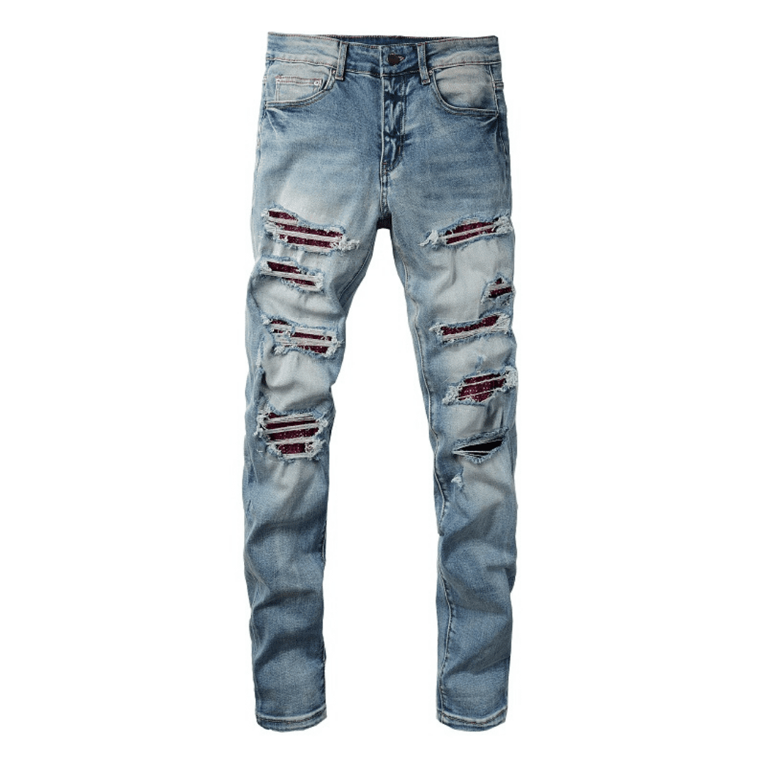 Amiri Red Diamonds Ripped Jeans