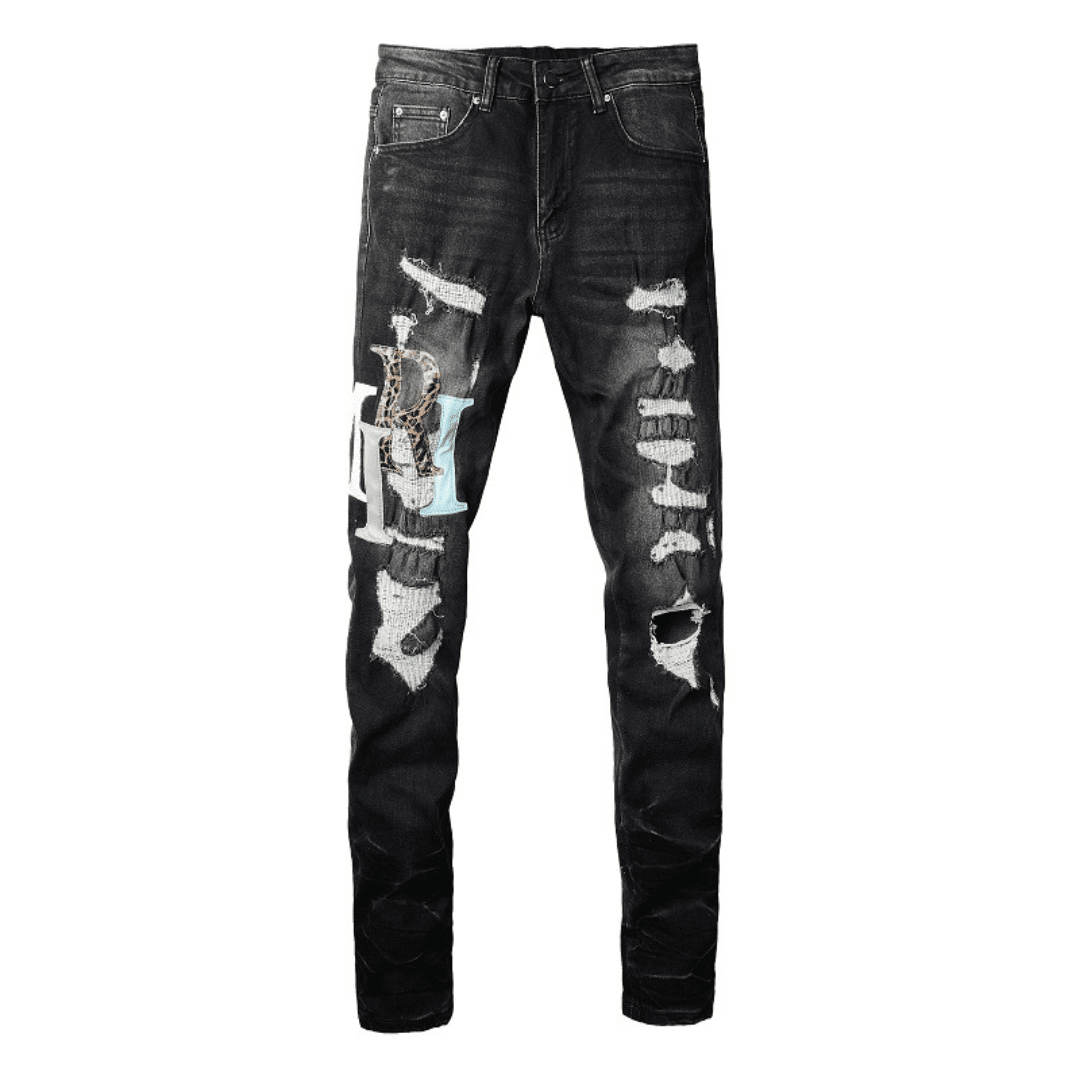 Amiri Logo Distressed Black Jeans